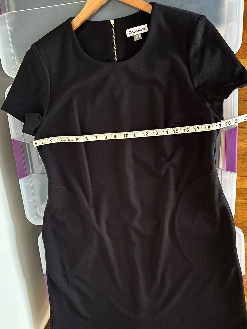 New Calvin Klein Black Short Sleeve Sheath Dress Size 14 Pockets Business Office
